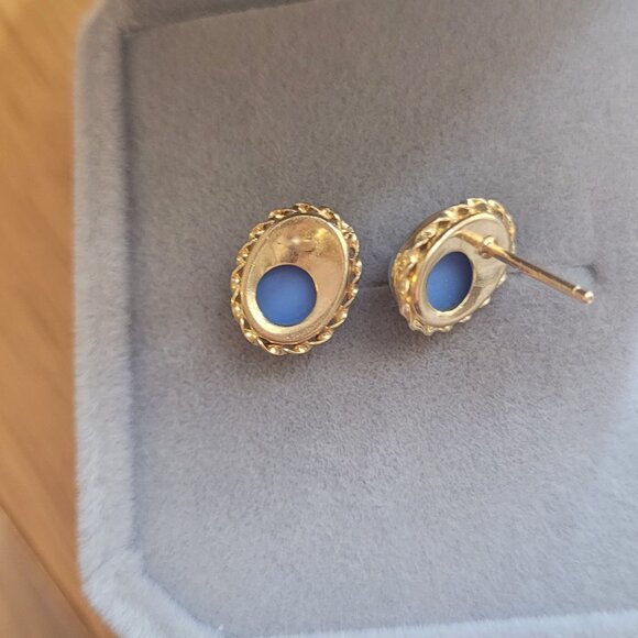 Vintage Blue Cameo 10k Gold Earrings Wedgewood Style - Picture 10 of 12
